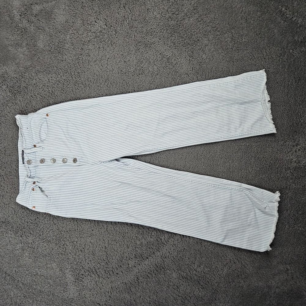 Abercrombie And Fitch Pants Womens 25/0R Blue Vertical Stripe High Rise Raw Hem